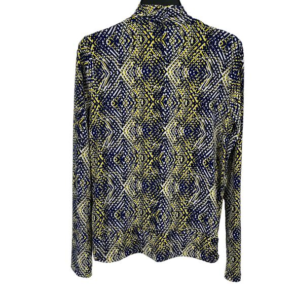 Anne Klein Layered Look Drape Front Shirt Womens Size Medium Blue Yellow - Picture 4 of 6